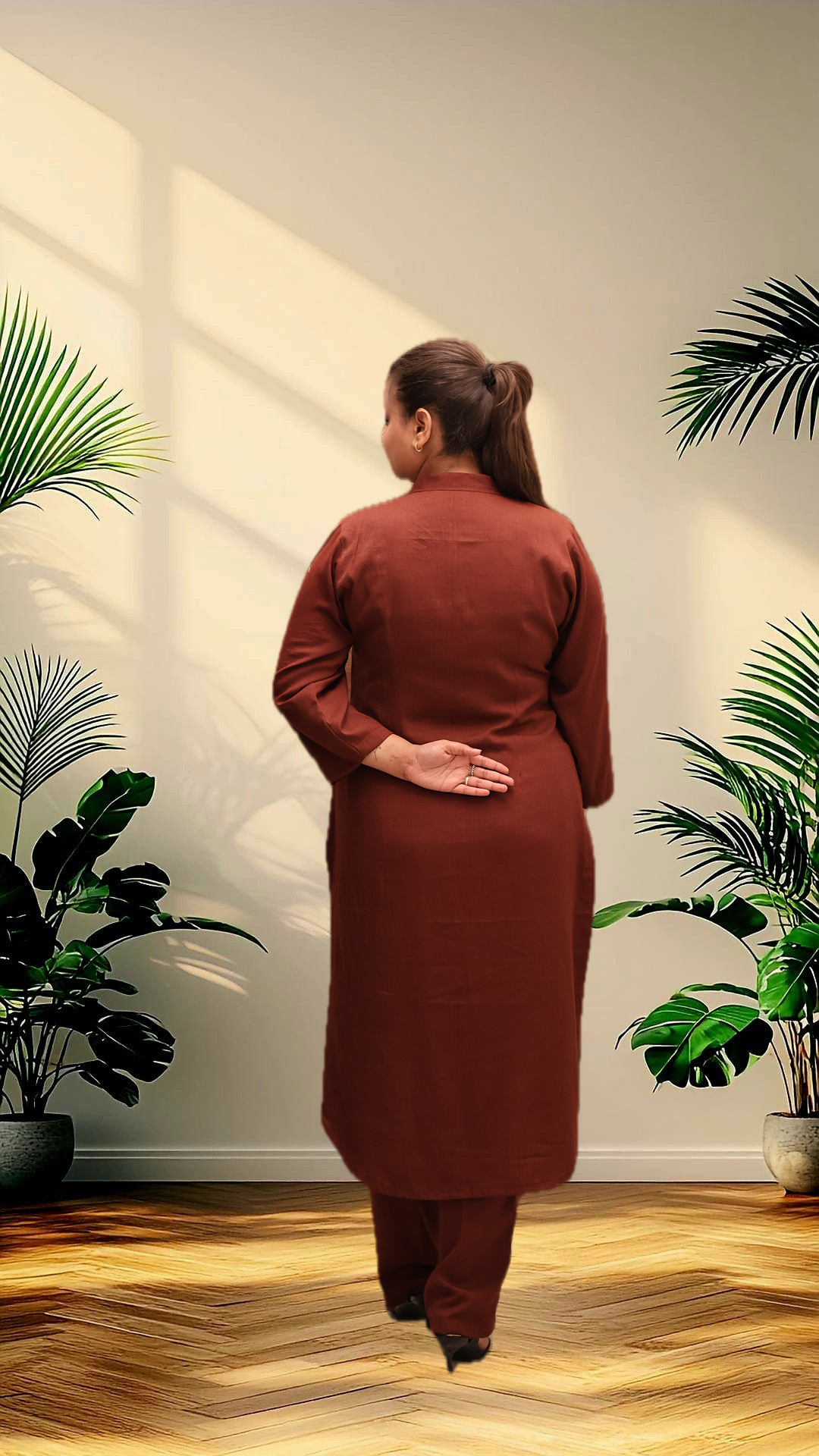 Soft Linen Brown Kurta Set With Cotton Jacket