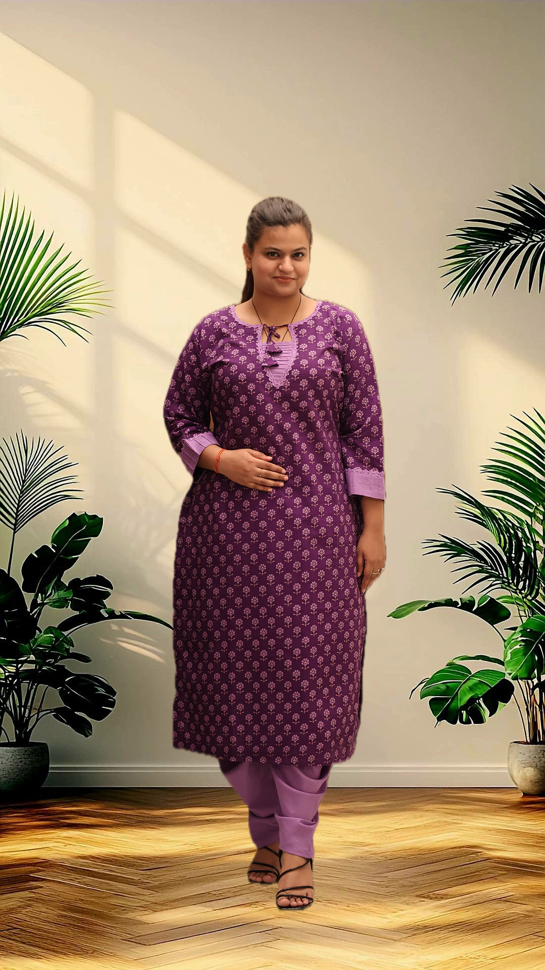 Soft Cotton Straight Purple Kurta Set