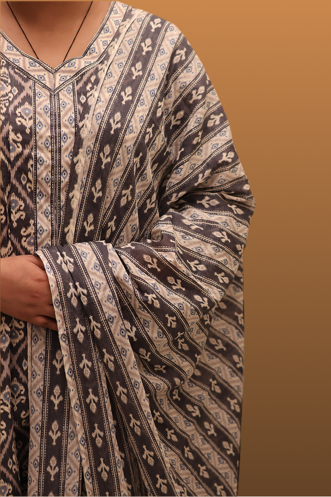 Soft Cotton Flared Grey Kurta Set