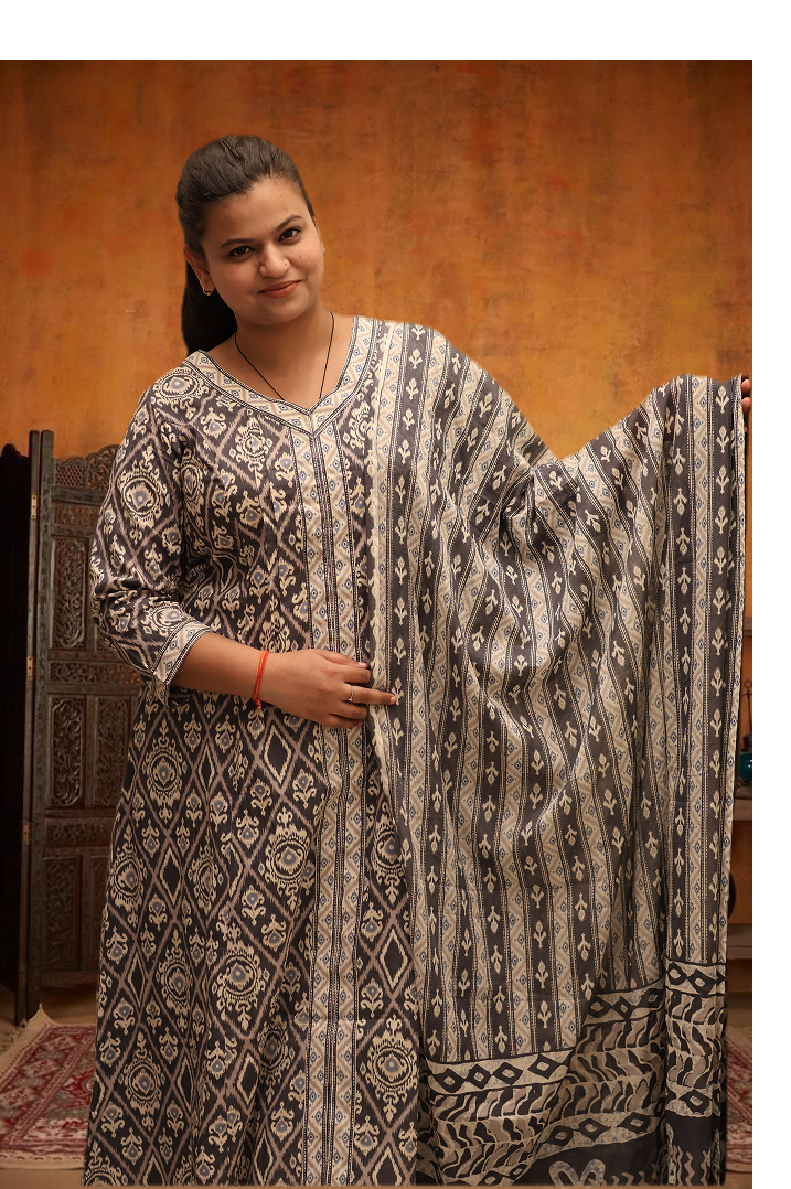 Soft Cotton Flared Grey Kurta Set