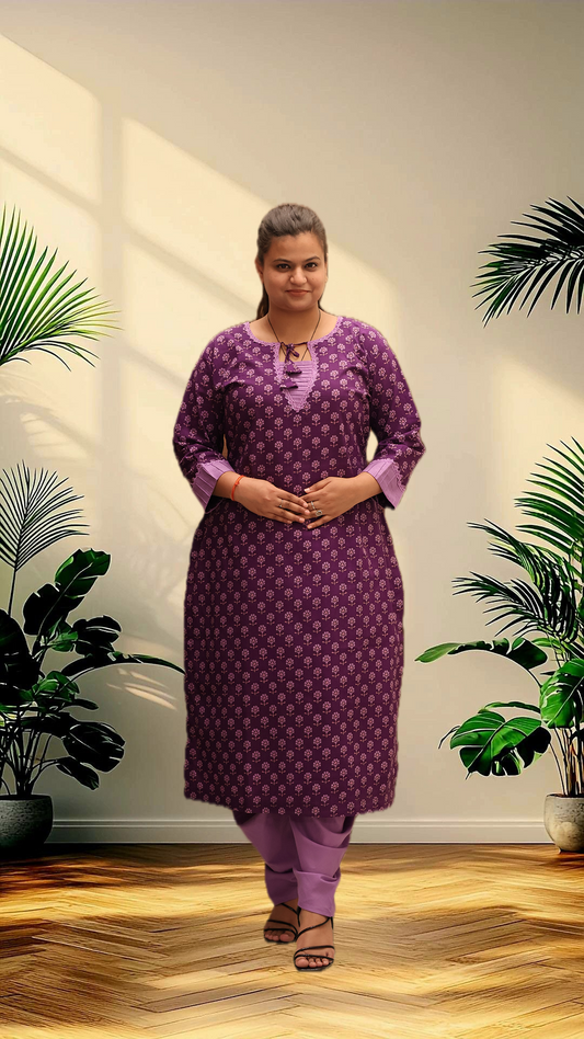 Soft Cotton Straight Purple Kurta Set